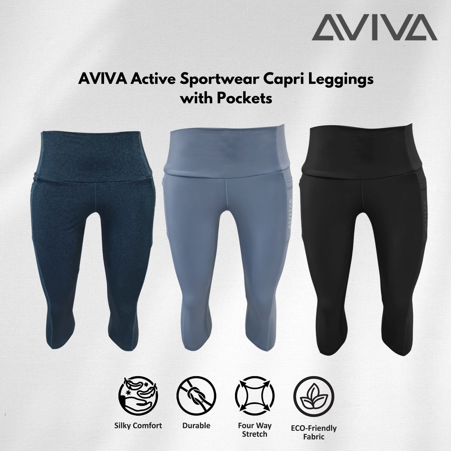 AVIVA Active Sportwear Capri Leggings with Pockets (80-3130)