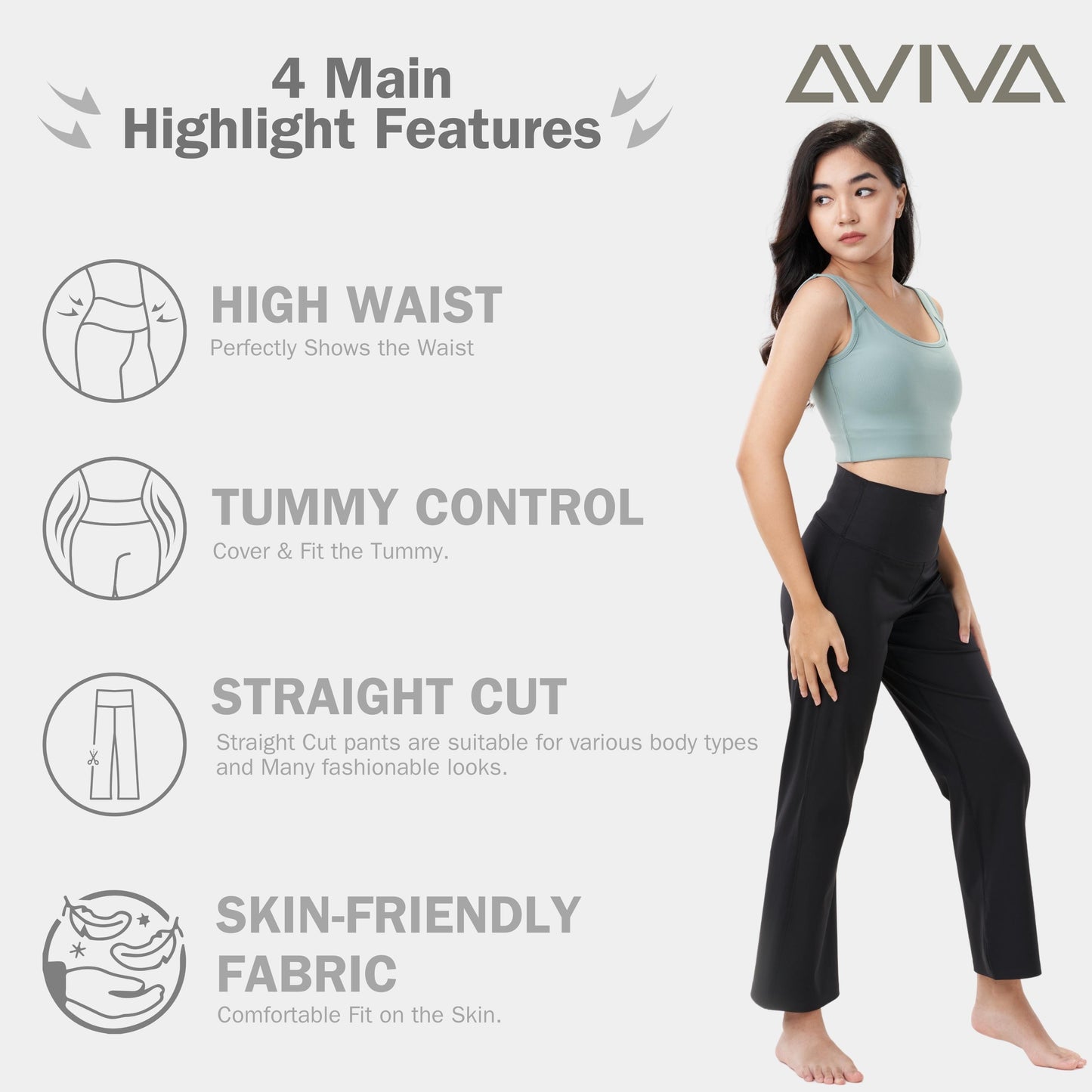 AVIVA Maximum Tummy Control Straight Cut Long Pants (81-4190)