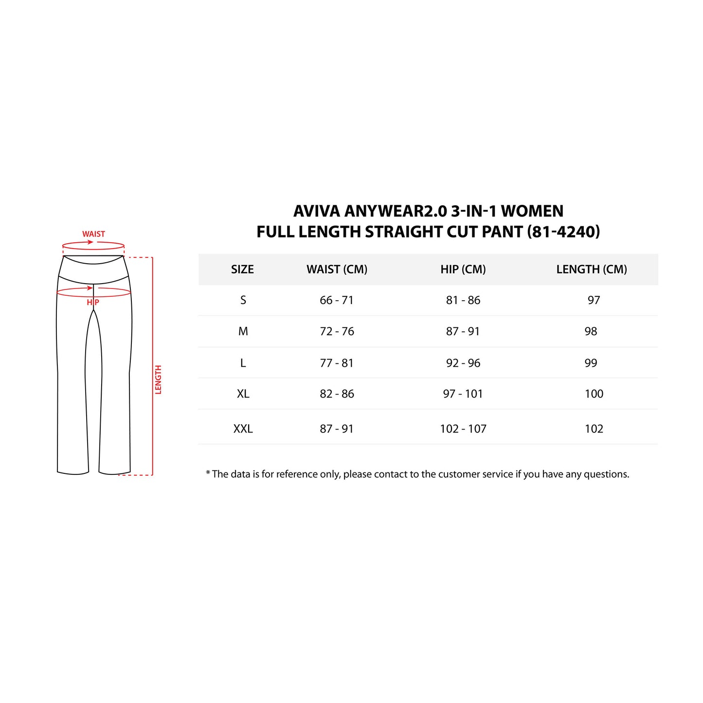 【S - XXL】AVIVA ANYWEAR2.0 3-IN-1 Women Full Length Straight Cut Pant (81-4240)