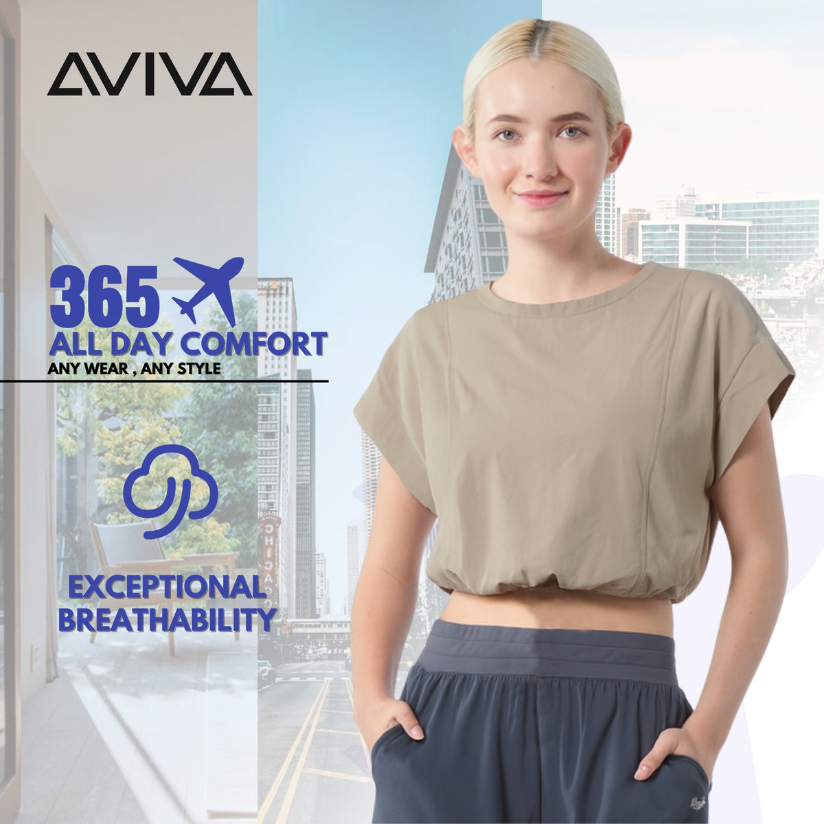 【S - L】AVIVA All Day Comfort Cropped Workout Top (81-8126)