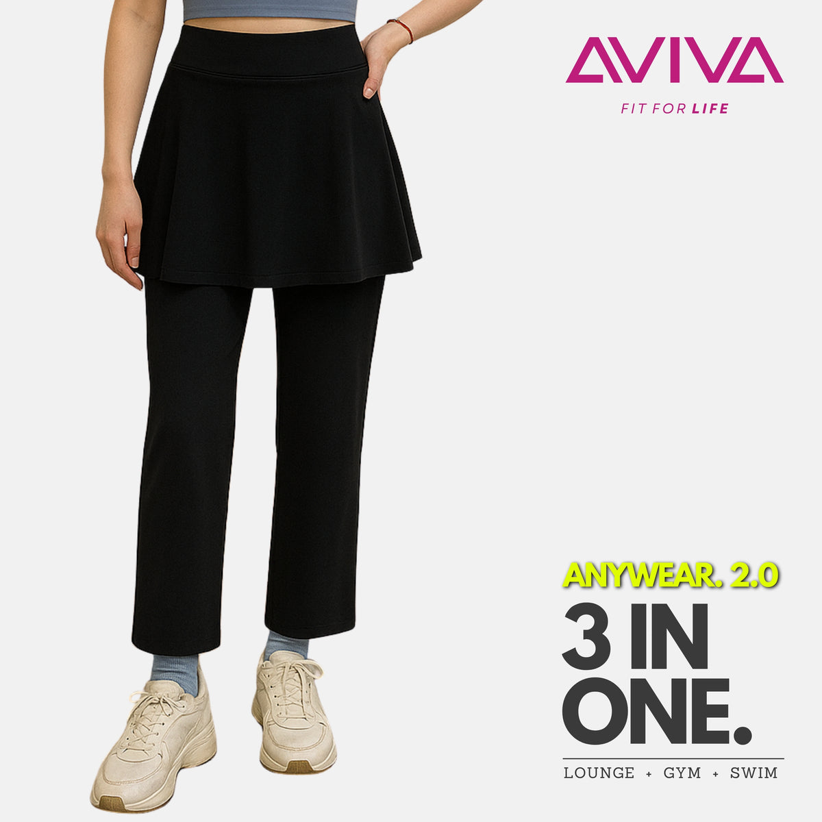 【S - XXL】AVIVA ANYWEAR2.0 3-IN-1 Women Straight Cut Pant with Skirt (81-4241)