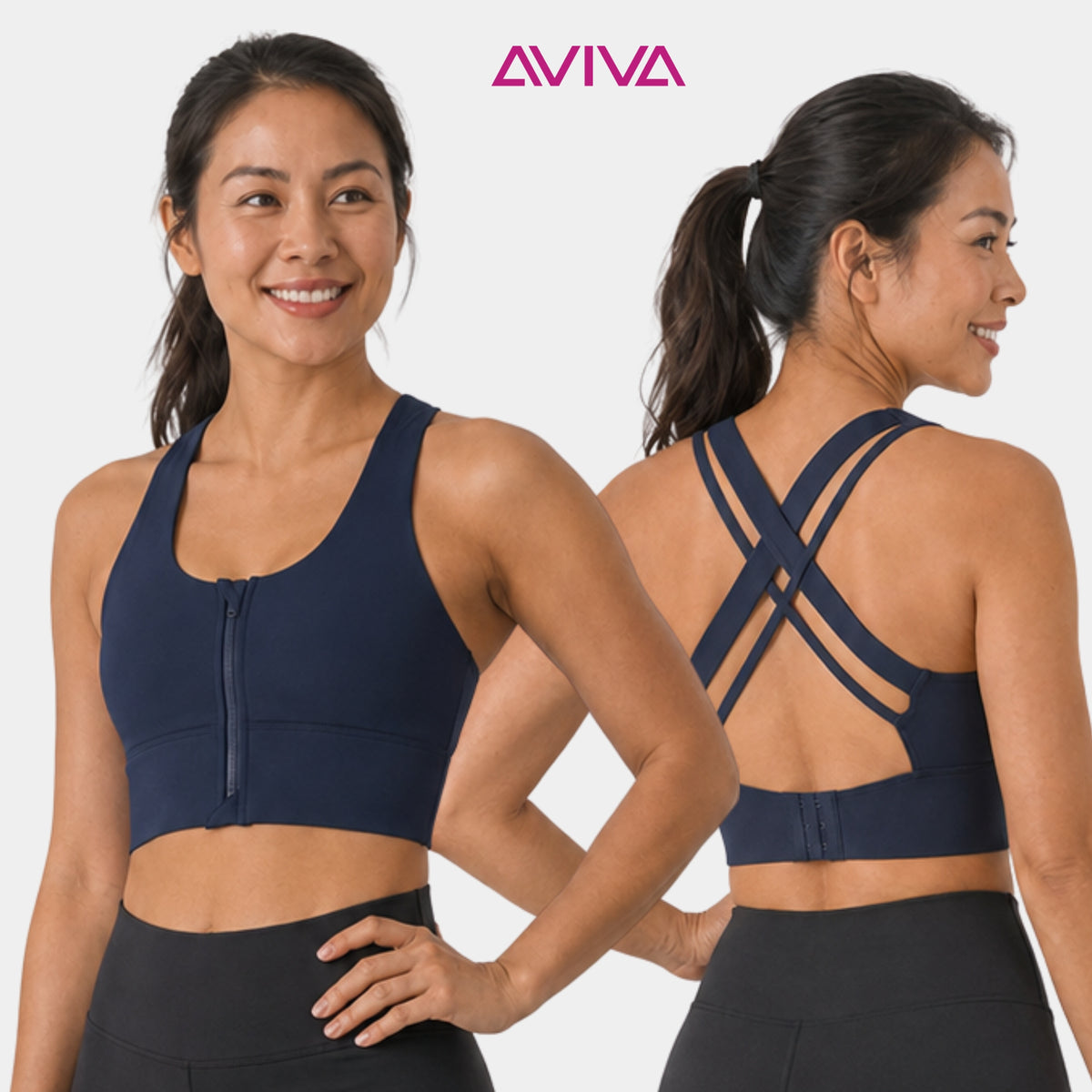 【S - XXL】AVIVA SecureFlex Zip-Front Sports Bra (81-6130)
